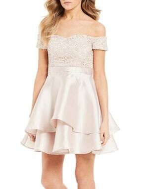 Sequin Heart Floral Lace Off The Shoulder Soft Pink Dress Formal Cocktail Size 5